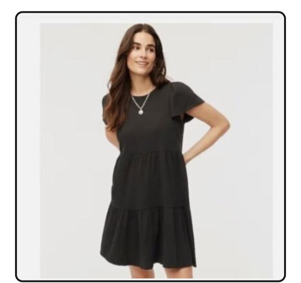 J.Crew Dress Womens Medium M Black Tiered Mini V-Neck Flutter Sleeve Sundress⁠